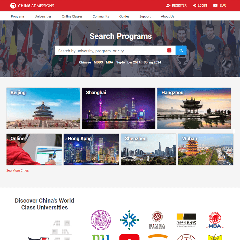 China Admissions - education directory design