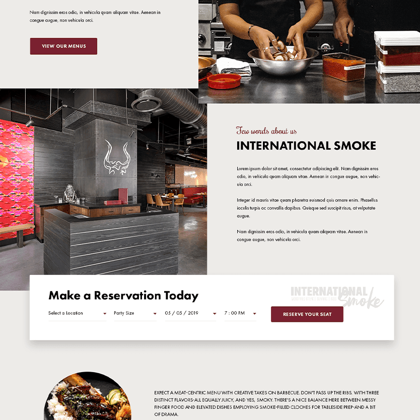 International Smoke - contact and booking interface