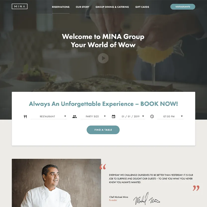MINA Group website - restaurant location page design
