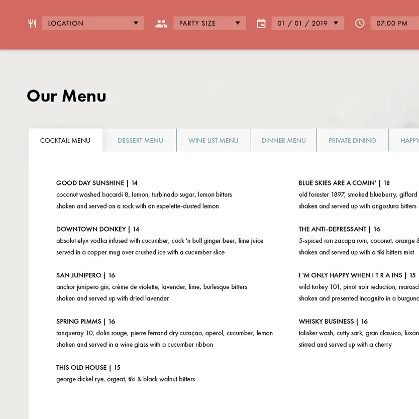 MINA Group website - reservation system integration