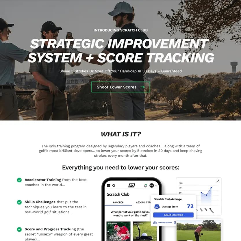Performance Golf LMS platform - course library and member dashboard