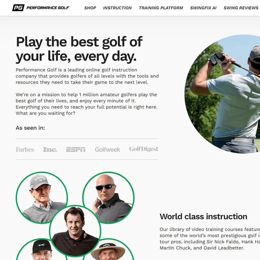 Performance Golf platform - membership tiers and user pathways